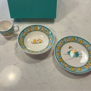 Tiffany & Co Chicks baby/toddler porcelain 3 piece dish set